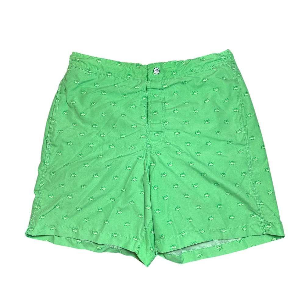 Southern Tide Swim Trunks Water Shorts Green Fish‎ Print Drawstring Mens Medium